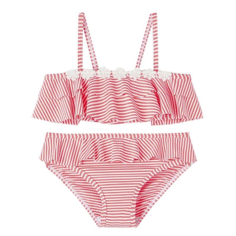 Bambini NAME.IT Costumi | Bikini Ragazza Striped Fiery Coral